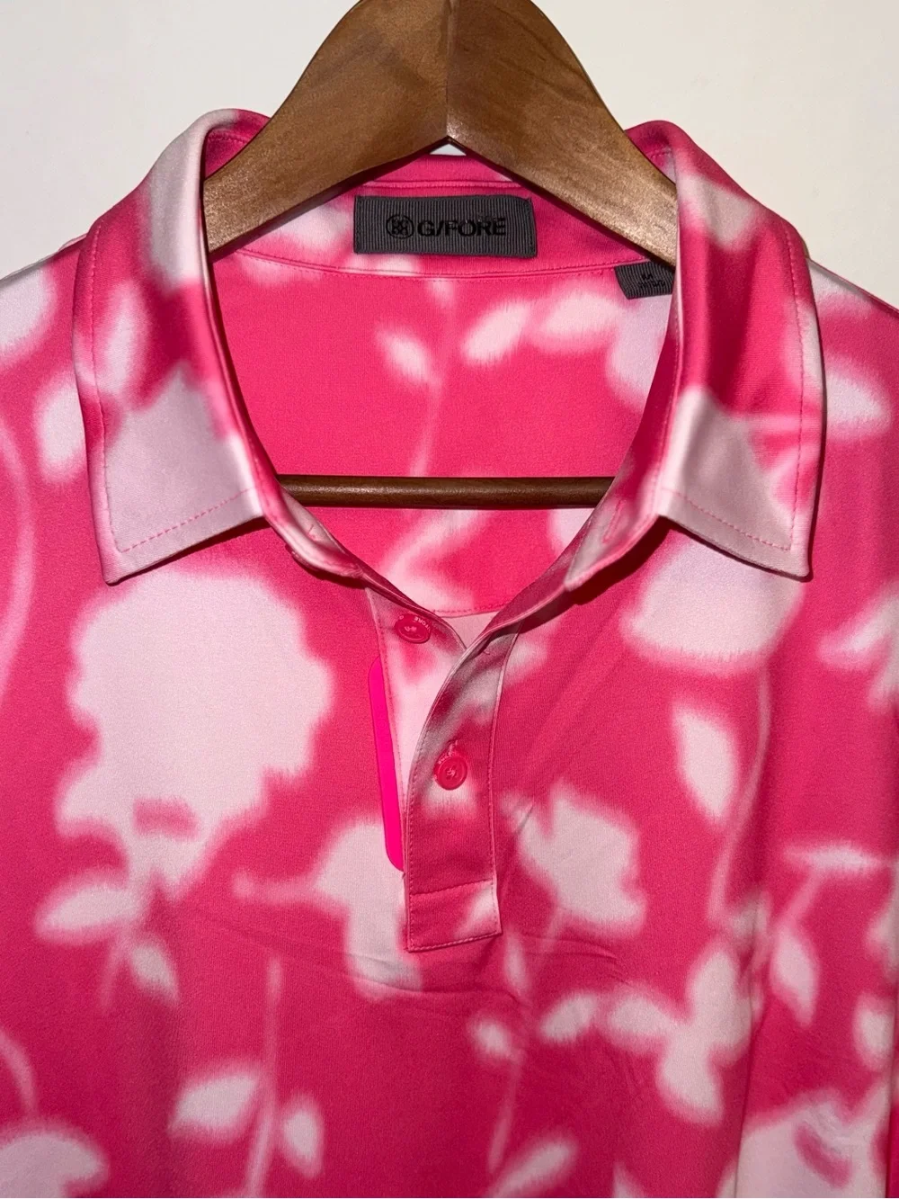 G/FORE NWT Blur Floral Tech Jersey Polo in "Knockout Pink" - Picture 2 of 8